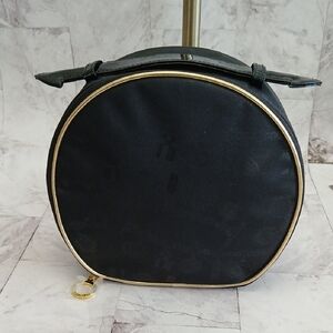 Estee Lauder Black Round Cosmetic Bag with Gold Accents